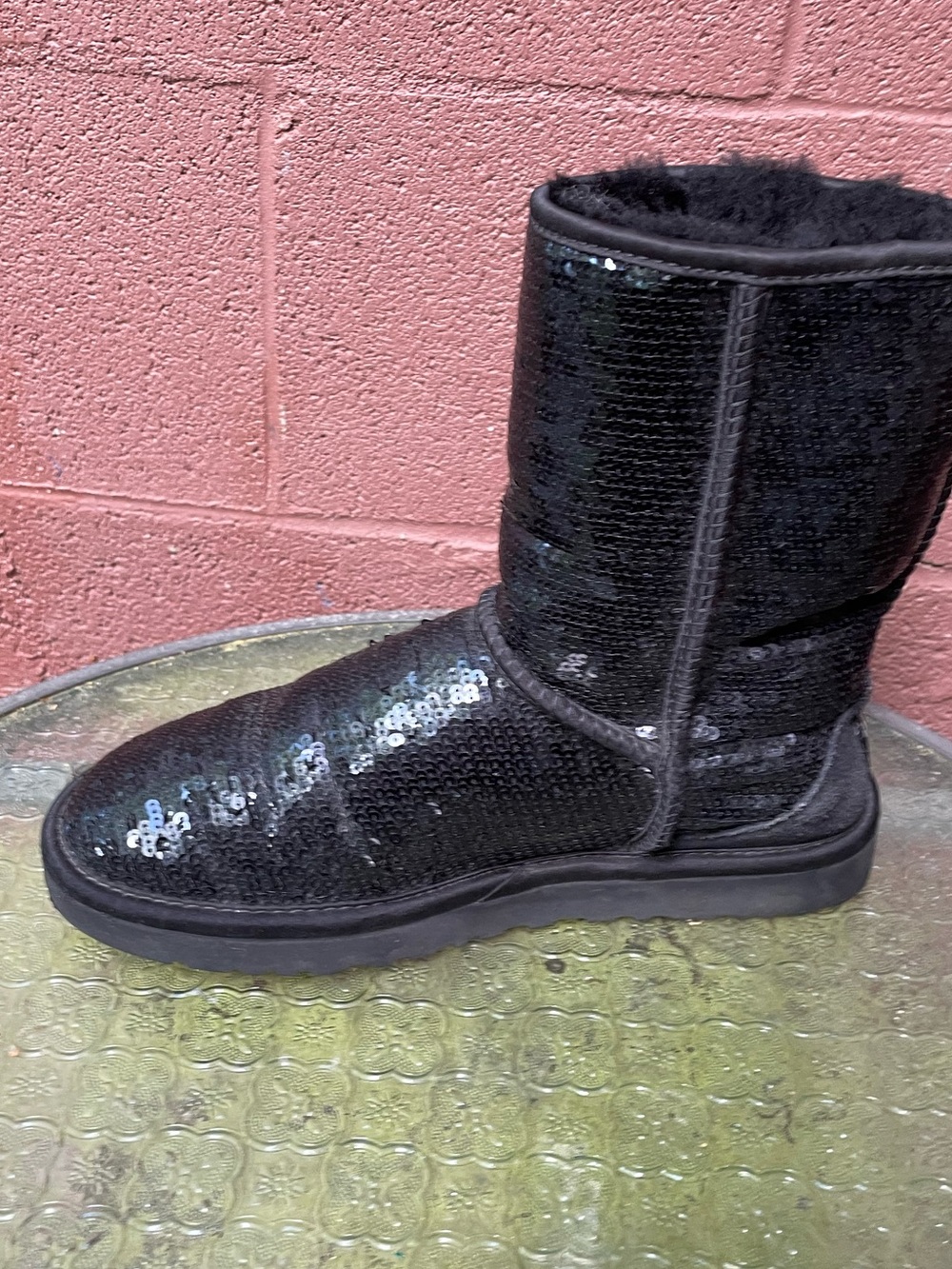 UGG Classic Short Black Sequin Boots Size 8 - Picture 10 of 10